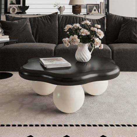 Table Basse Nuage Design Moderne - 79x79x31 cm - Table de Salon Bicolore Minimaliste à Pieds Sphériques - Noir et Blanc (1/5)
