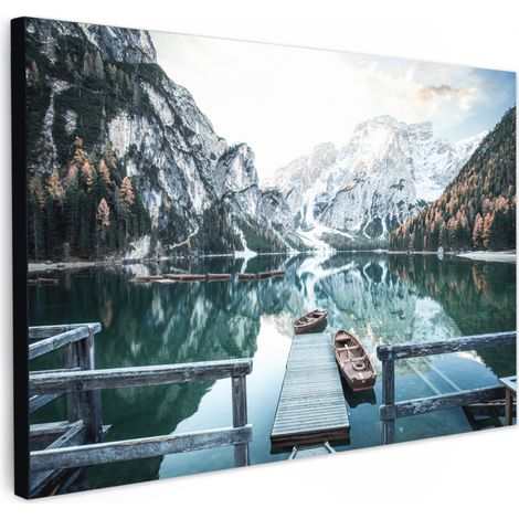 CUADRO EN LIENZO Naturaleza - Montañas - Nieve - Bosque - Barco Cuadros Para Dormitorio 30x20 cm