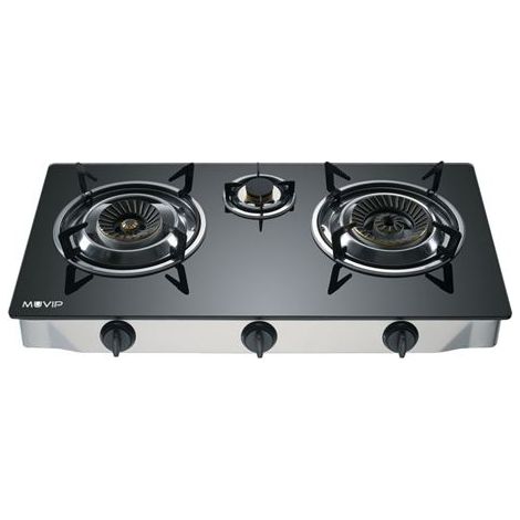 Muvip Sekundärbrenner für Grills und Smoker de das Brand Herdmodell de Gas INOX 3 Brenner - gehärtetes Glas - Piezozündung - abnehmbarer Gusseisen de Brenner de