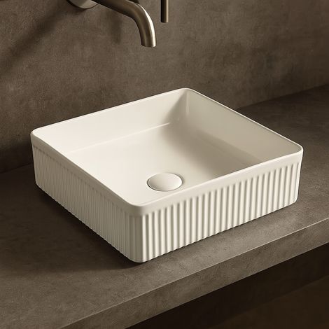 Exagonshop Lavabo 40x40 Roma cannettato da appoggio bianco lucido