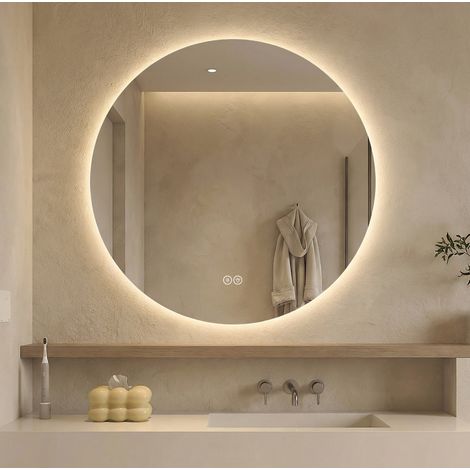 Specchio bagno LED 77.0x77.0x8.5 cm, retroilluminato, antiappannamento, 3 colori luce dimmerabili, vetro e metallo argento (1/5)
