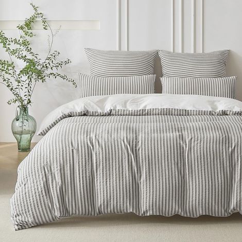 Housse de Couette 220x240 Coton - Jacquard Rayures - Brun Café (1/5)