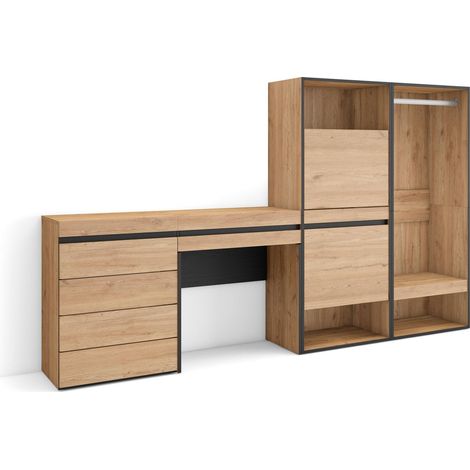 Skraut Home - Zapatero, Armario zapatos botas, 247x145x35 cm, Dormitorio, habitación, Vestidor abierto, Cómoda, Cajonera, Tocador, Estilo Moderno, Roble (1/5)