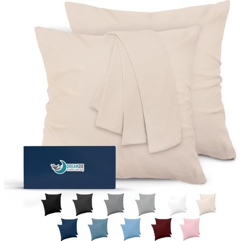 Taie Oreiller 60x60 Lot de 2 en Microfibre Housse Coussin Douce Et Brossée, Toucher Peau de Pêche Beige (1/5)