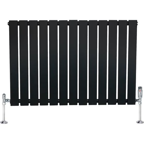 Radiateur Plat à 1 Colonne & Vannes 600 x 910 mm en Acier Noir Chauffage Centrale Moderne Horizontale Monté Sur Mur Cuisine Salle de Bain [Brosse de Nettoyage & Supports INCLUSES] (1/5)