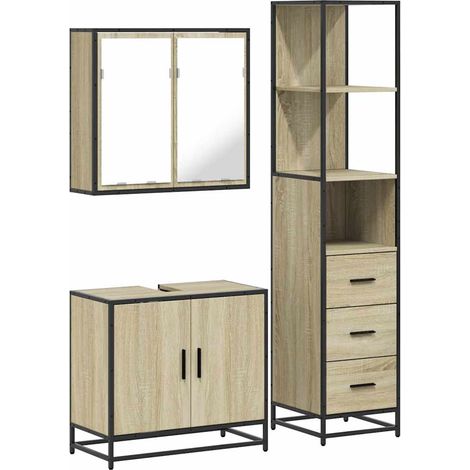 Maison Exclusive - 3-tlg. Badmöbel-Set Sonoma-Eiche Holzwerkstoff