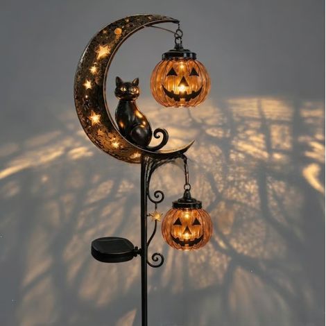 New Black Cat Moon Ground Lamp - Halloween Black Cat Pumpkin Moon Ground Lamp (Type B)