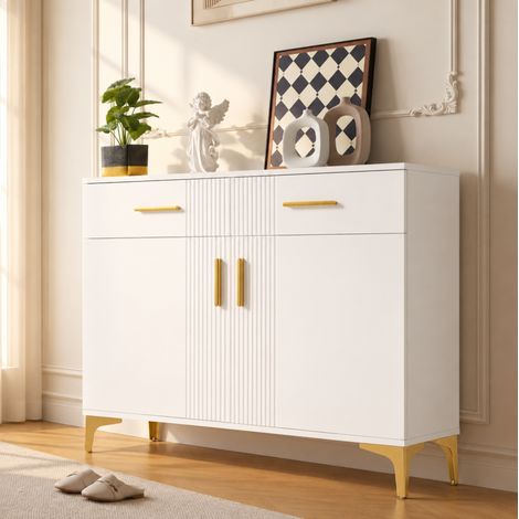 Buffet 80x35x79,5 cm en panneaux de bois blanc, avec rangement pour salon ou entrée FloraGrace (1/5)