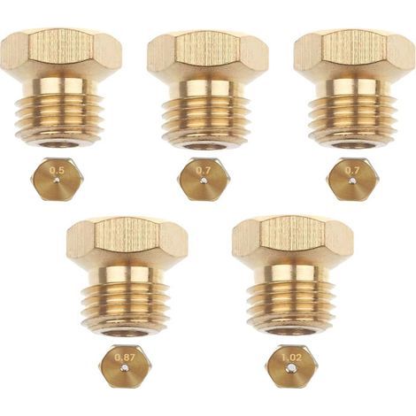 Gicleur Gaz Butane - 5 Pièces - Diamètres 0.5 mm 0.7 mm 0.87 mm 1.02 mm - Filetage Standard - Pour Cuisinière à Bouteille GPL - Laiton (1/5)