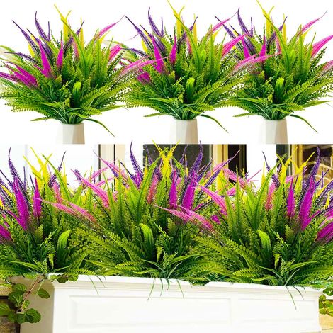 6 Bundles Artificial Flowers Outdoor Fake Flower Artificial Plants Outdoor UV Resistant Faux Plastic Flowers Faux Plastic Greenery Plants for Garden Window Patio Hanging Planter Home Summer Decor