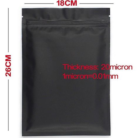 50 sachets ziplock plats noirs mats blancs, étanches aux odeurs, en aluminium Mylar thermoscellable, pour emballage alimentaire (1/5)