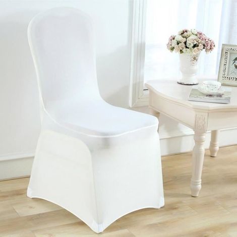 Housses de chaise - Universelles - Lot de 6 - Élastiques - Lavables - Blanches (1/4)