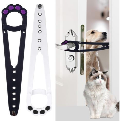 2 Pièces - Loquet De Porte - Accessoire Chat - Réglable Pour Chats - Bloque Chiens Et Bébés - Blanc Et Noir - 31x7cm