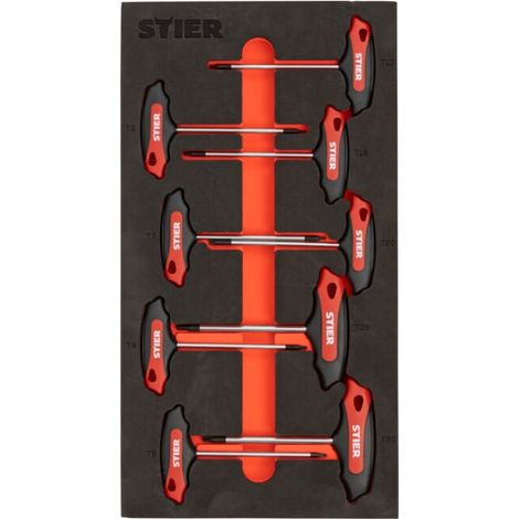 Jeu de 9 tournevis TX à poignée en T STIER, TX6 à TX30, dans un plateau en mousse tendre (EVA) (1/5)