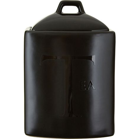 Interiors By Premier Sleek Design Black Text Tea Jar, Sturdy Constructed Ceramic Tea Jar For Kitchen, Easily Accessible Tea Jar (1/4)