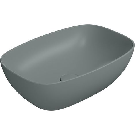 Lavabo en céramique NUBES sur planche 50x35cm, agave mat (1/3)