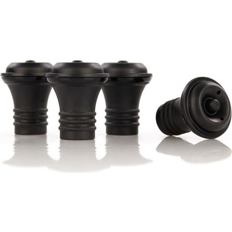 Tappi per pompa sottovuoto, set da 4. Mantengono il vino fresco fino a 7 giorni. Chiusura ermetica e a prova di perdite. Facili da pulire. Antigoccia. Neri, piccoli, in silicone.