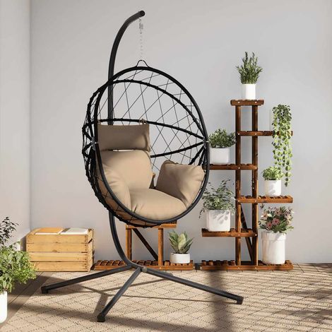Hängesessel Ei-Design mit Ständer Taupe Rattan und Stahl