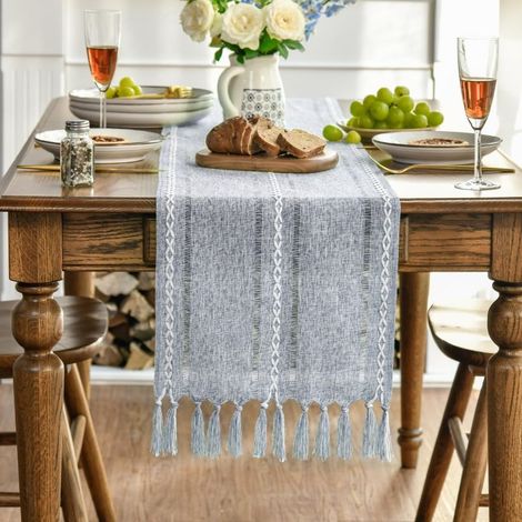 1 nappe/chemin de table rayé vert 35160cm (longueur des pompons comprise) (1/5)