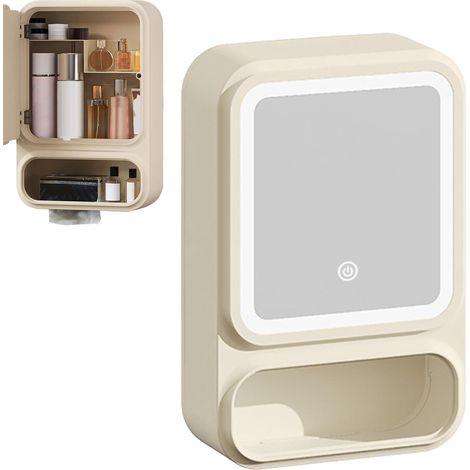 Meuble de salle de bain universel avec miroir, unité de salle de bain murale, éclairage LED à intensité variable avec étagère antibuée, étagère décorative moderne. (1/5)
