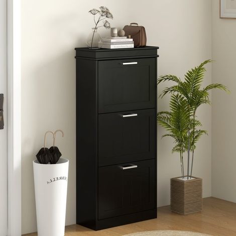 Minimalistischer Schuhschrank mit drei Schubladen, 24 x 47 x 28,5 cm, schwarz