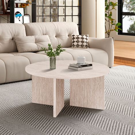 Table basse ronde 90x42 cm effet travertin beige - ARILO
