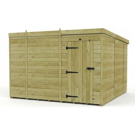 10ft x 10ft Pent Garden Shed Single Door No Windows - Pressure Treated Timber - L305 x W305 x H210 cm - Natural