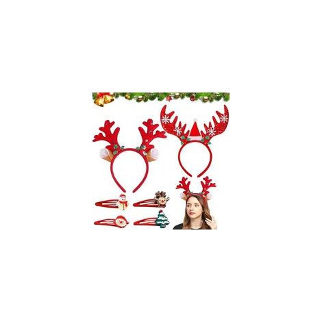 Lot de 2 bandeaux de Noël en forme de bois de renne - Paillettes - Rouge - Accessoire de cheveux pour adultes et enfants - Décoration de fête de Noël (1/5)