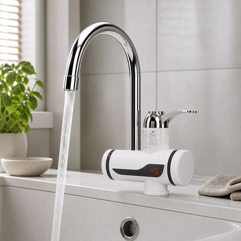 Robinet électrique instantané 3000W, chauffe-eau rapide avec affichage LED, entrée inférieure, tuyau rotatif 360°, norme EU (1/5)