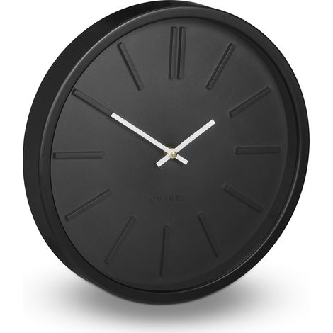 Relaxdays – Horloge murale moderne sans trotteuse – Pendule ronde Ø 35 cm – Design minimaliste noir pour cuisine, salon, bureau
