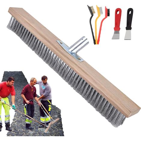 Balai robuste, balai à poils rigides, Balais en acier robuste pour le nettoyage, Balai de jardin en acier, balai à support métallique pour garage, terrasse, cuisine, sols en béton (1/5)