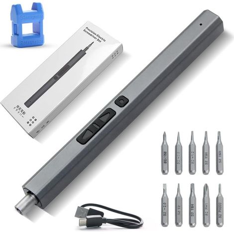 Destornillador eléctrico de precisión, kit mini destornillador eléctrico 11 en 1, destornillador eléctrico inalámbrico de 350 mAh con 10 puntas de precisión y luz LED para reparar teléfonos inteligent (1/5)