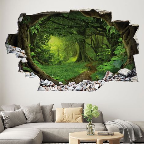Stickers Trompe l'oeil trou dans le mur - Forêt Féerique - 20 x 32 cm (1/3)
