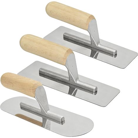 Ensemble de 3 truelles de lissage, truelles à plâtrer, acier inoxydable avec manche en bois, truelle de lissage surface plâtrer, outil de plâtrage pour la finition des murs et des sols (1/5)