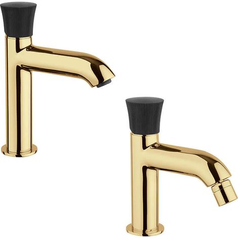 Coppia rubinetti lavabo e bidet oro spazzolato Jacuzzi serie Illumina per piletta click clack (1/5)