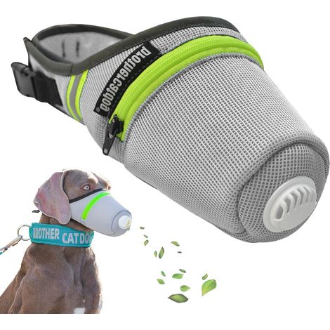 1 Masque chien, Nylon respirant, Sangles réglables, Filtre réutilisable, Protection fumée pollution, Taille M (1/5)