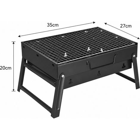 Barbecue Pliant Portable en Fer Noir 35 x 27 x 20 cm - Gril de Camping Charbon de Bois (1/4)