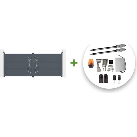 Portail battant électrique LIFE 400x160cm gris + Motorisation TANKER B250 (1/5)