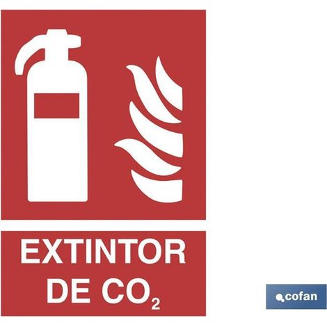 Panneau luminescent 210x148mm pour extincteur CO2, design variable mais signification fixe.