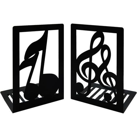 1 Paire de Serre-Livres en métal Noirs avec Note de Musique, mélodie Musicale, Serre-Livres en Fer antidérapant, Support Organisateur de Bureau pour Enfants, bibliothèque, école, Bureau à Domicile (1/4)