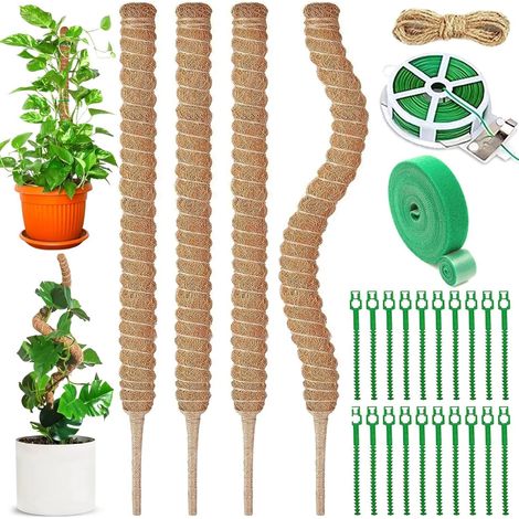 Lot de 4 Tuteur Plante, 70cm Tuteur Monstera Pliable, Grimpante sur Piquet de Plante de Fibre de Coco, Tuteur Sphaigne avec Serre-câble, Ficelle, Plante Monstera pour Maison Jardin (1/5)