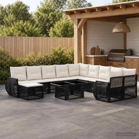 vidaXL Set Divano da Giardino 12 pz Nero e Bianco Crema polyrattan (1/5)