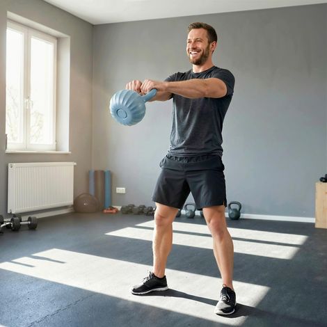 Kettlebell da 12 kg, manubrio con impugnatura antiscivolo, manubrio a sfera, allenamento di forza, palestra, blu (1/5)