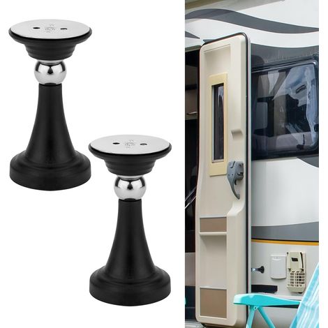 2 cierres magnéticos para puertas de autocaravanas, 9,8 x 5,3 cm, topes con tiras y tornillos, accesorios para autocaravanas, remolques, furgonetas camper y portaequipajes (negro) (1/5)