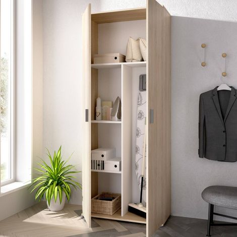 Dmora - Armadio multiuso Forcola, Mobile multifunzione portascope, Guardaroba a 2 ante, 78x35h190 cm, Rovere, con imballo rinforzato (1/5)