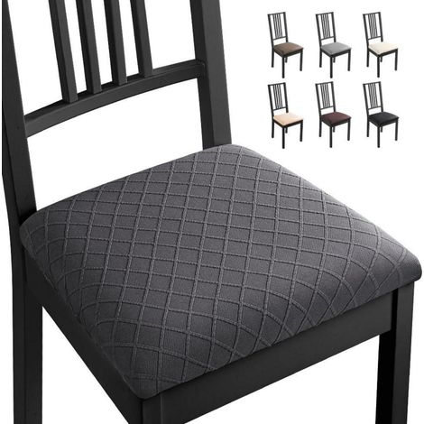 Stuhlhussen 6er Set Jacquard Spandex Dunkelgrau Sitzbezüge für Esszimmerstühle (1/5)