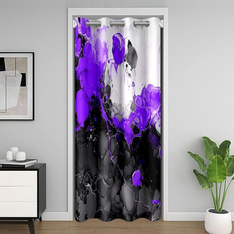 Rideau de Porte Art Abstrait,Rideau Occultant Violet,Rideaux de Placard Art Fluide d'encre de Texture de Marbre Ombre,Rideaux Occultant Marbrage Noir Gradient 86 x 203 cm - 86L X 203H cm (1 Panneaux) (1/5)
