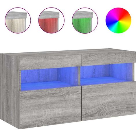 Mobile TV  Armadietto TV  Mobile Porta TV a Parete con Luci LED Grigio Sonoma 80x30x40 cm (1/4)