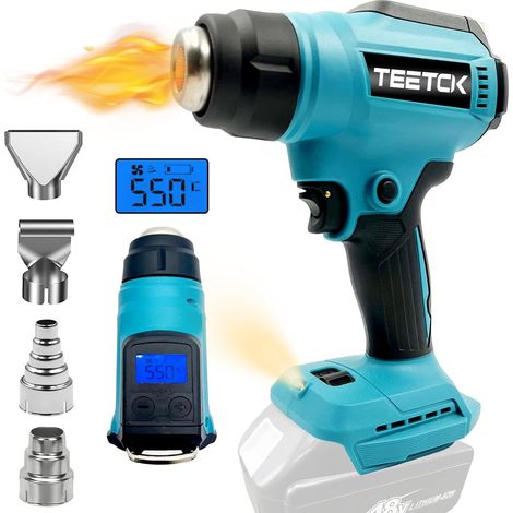 Heat guns,Portable LCD Display Cordless Hot Air Gun, Fast Heating Soldering 86℉-1022℉, 2 Temperature Control with 4 Nozzles for DIY Crafts, Shrink Tubing (No Battery),Compatible with Makita Battery