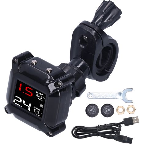 Système de surveillance de la pression des pneus de moto avec unité principale de chargement magnétique USB, capteur de batterie intégré et pile bouton incluse. (1/5)